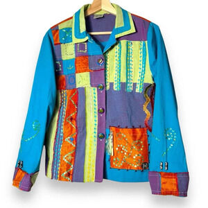 Parsley & Sage Women’s Boho Chic Jacket Multicolor Patchwork Size Small Vibrant